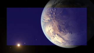 An image of a planet with a moon, highlighting one of the first living worlds discovered.